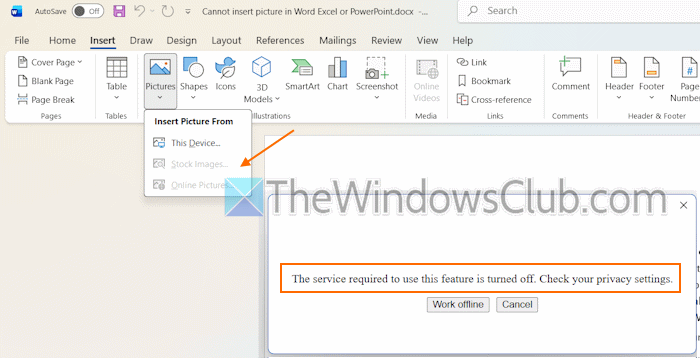 cannot insert picture word excel powerpoint
