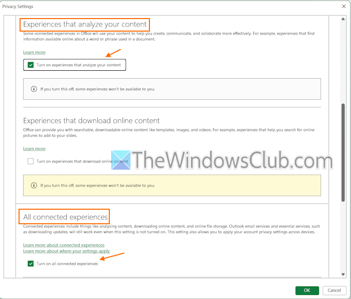 controleer privacy-instellingen excel