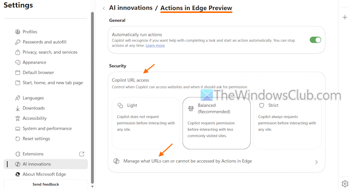customize actions in edge settings customize actions in edge settings