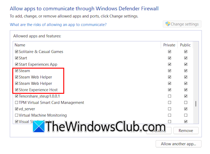 Tillåt Steam genom brandväggen