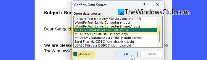 Bevestig de gegevensbron