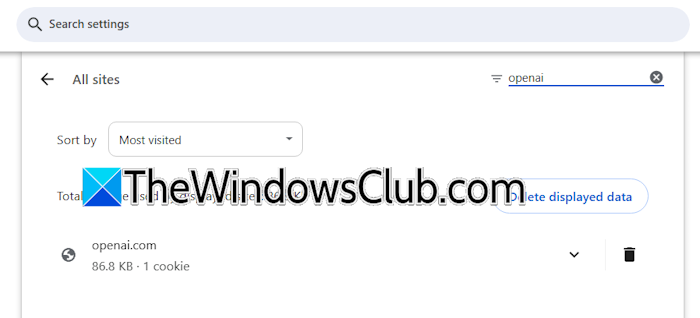 Cache und Cookies für openAI löschen