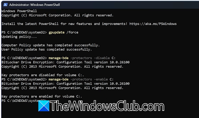 Disable enable BitLocker PowerShell