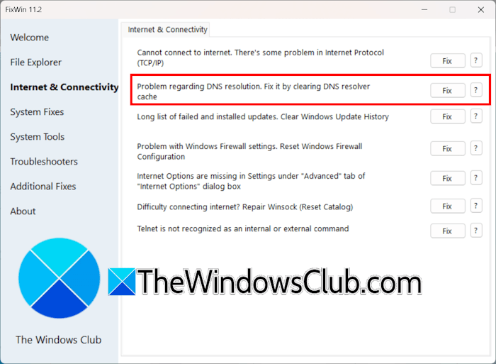 Fix DNS issues with FixWin 11 Fix DNS issues with FixWin 11