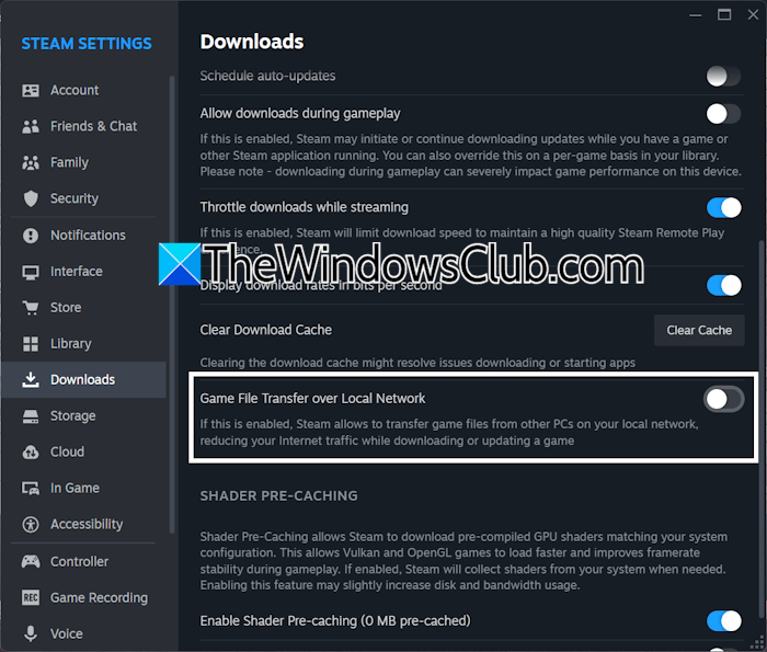 Spelfilöverföring över lokalt nätverk Steam