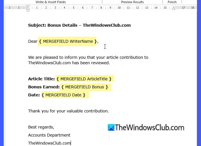 Samenvoegvelden in Word