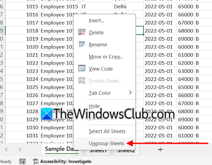 Ungroup Excel sheets Ungroup Excel sheets