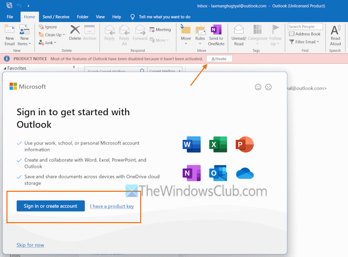 activate outlook or sign in