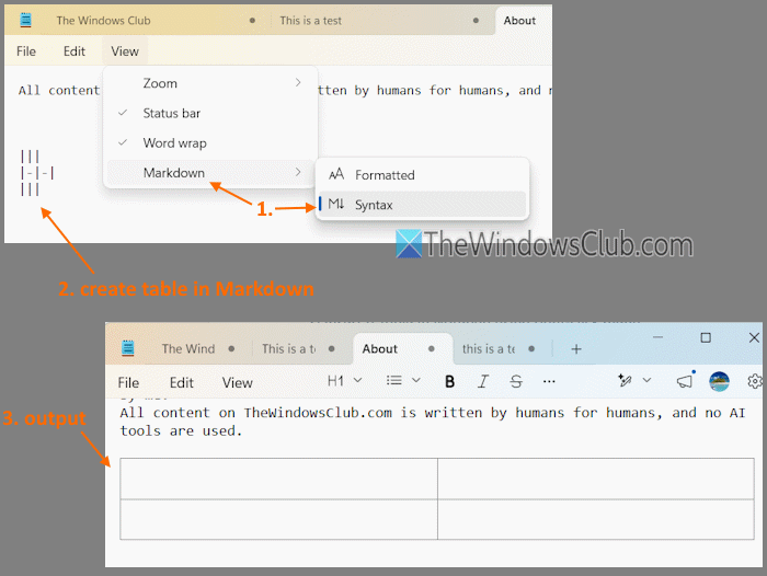 maak een tabel met markdown-syntaxis in Kladblok