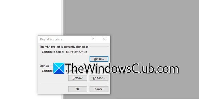 digitally sign Excel Macros