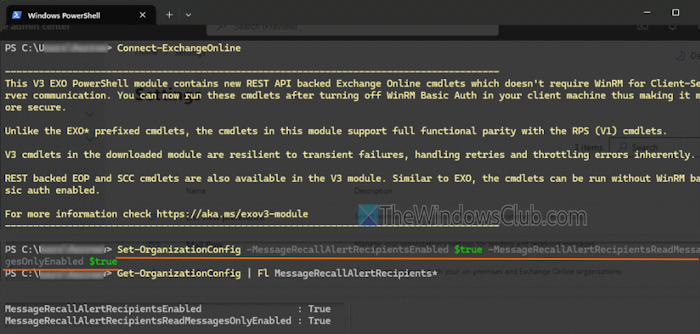 message recall exchange online powershell