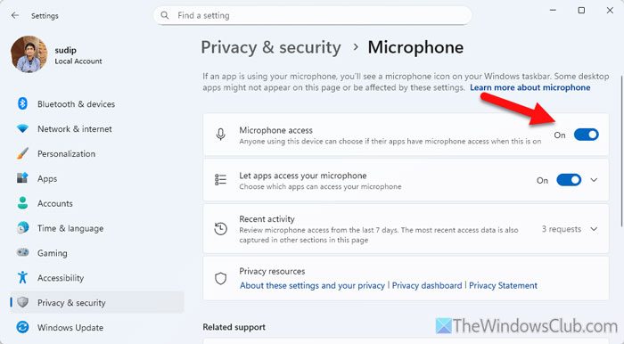 Microphone not working in Edge browser