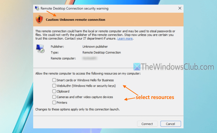 rdp security dialog no verified publisher