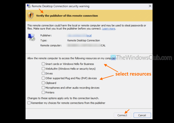 rdp security dialog verified publisher
