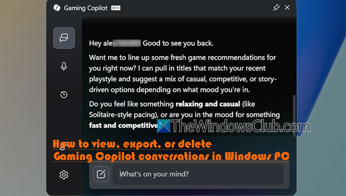 view export delete gaming copilot conversations