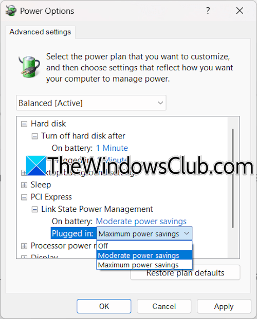 Change Link State Power Management setting