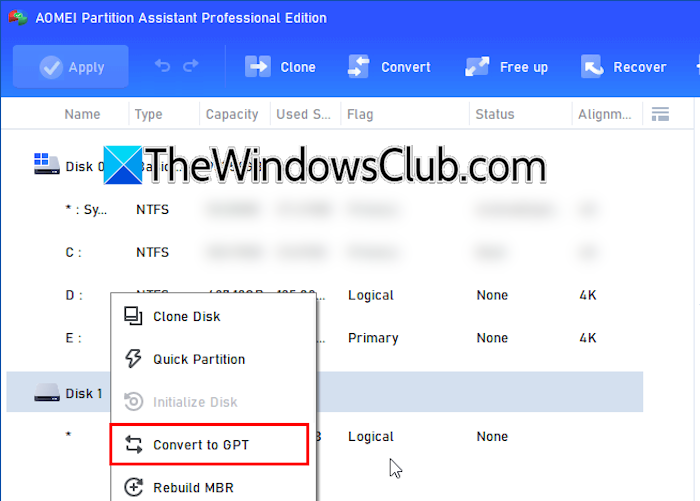 Convert MBR to GPT with AOMEI Partition Assistant Convert MBR to GPT with AOMEI Partition Assistant