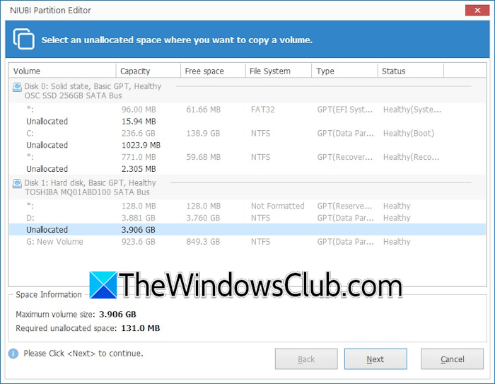Copy volume with NIUBI Partition Editor