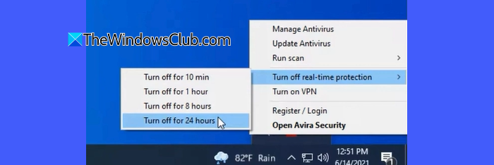 Disable Avira antivirus in Windows 11