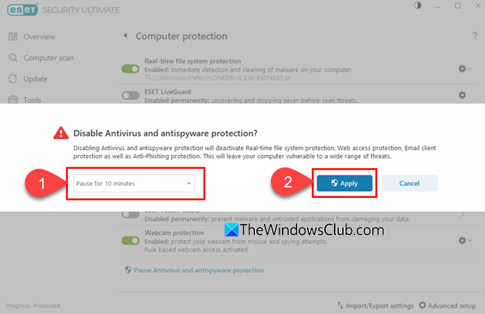 Disable ESET antivirus in Windows 11