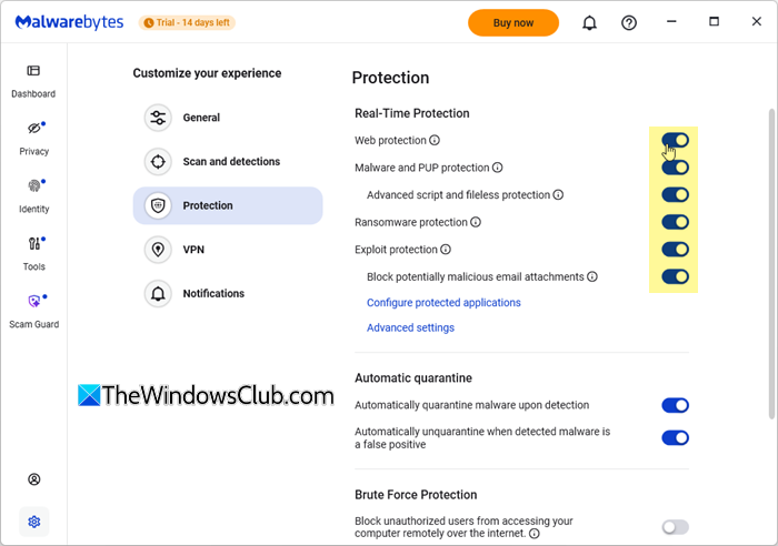 Disable Malwarebytes antivirus in Windows 11