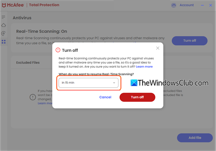 Disable McAfee antivirus in Windows 11