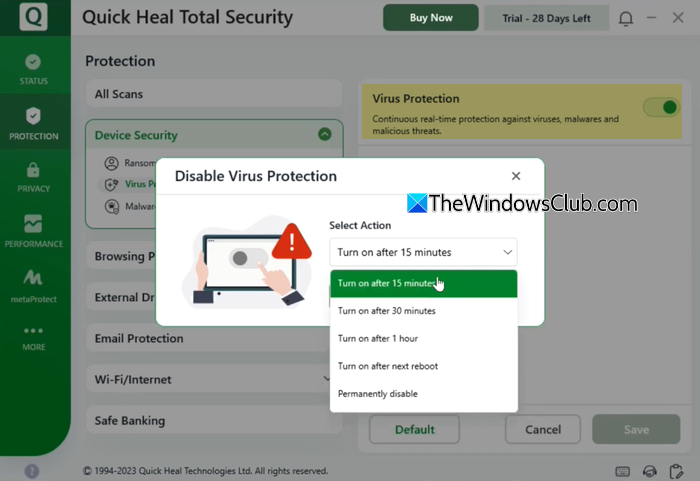Disable Quick Heal antivirus in Windows 11