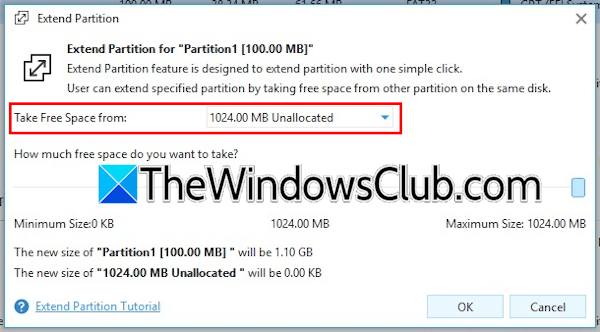 Extend EFI partition with MiniTool