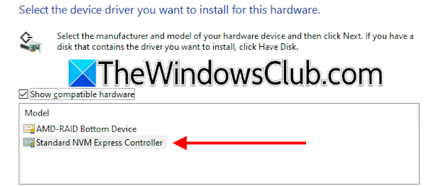 Install Standard NVM Express Controller Install Standard NVM Express Controller