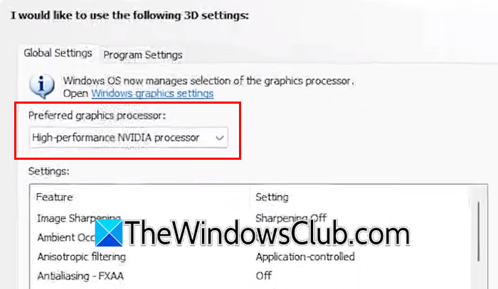 NVIDIA Global Display Settings NVIDIA Global Display Settings