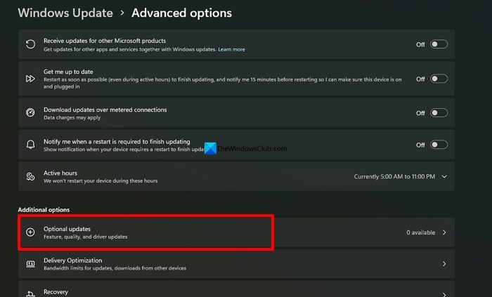 Optional updates on Windows 11