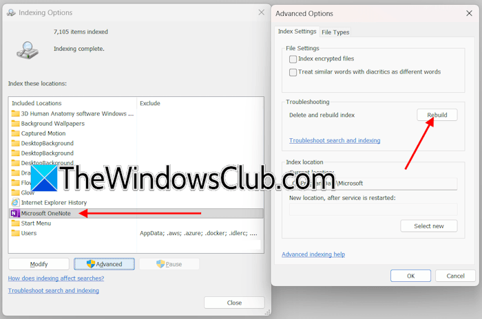Rebuild OneNote index Rebuild OneNote index