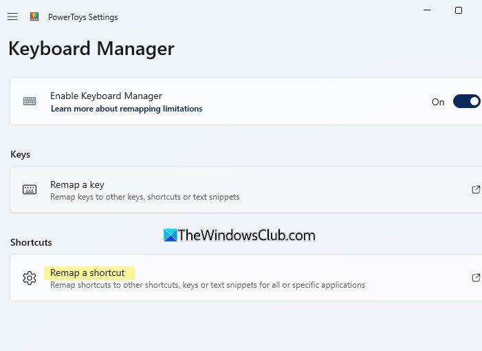 Remap a shortcut