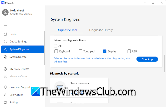 Run Display Diagnosis with MyASUS app Run Display Diagnosis with MyASUS app