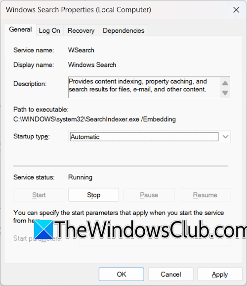 Start Windows Search service Start Windows Search service