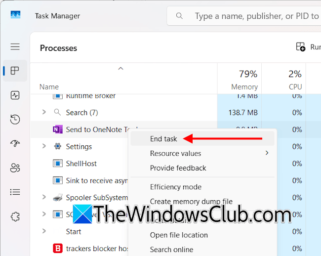 Terminate OneNote process Terminate OneNote process