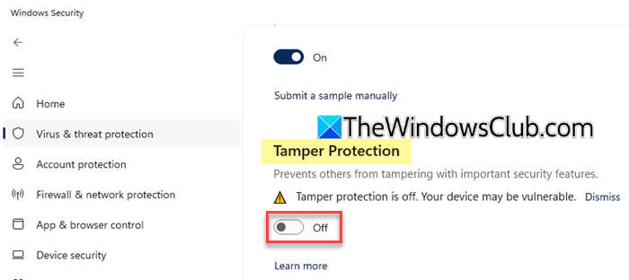 Turn off Tamper Protection Turn off Tamper Protection