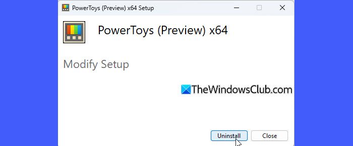 Uninstall PowerToys