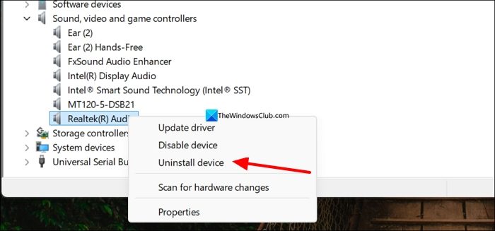 Uninstall audio device