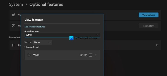 WMIC in Added features