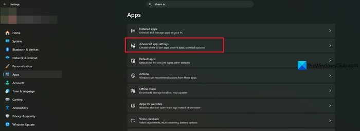 advanced app settings Windows 11