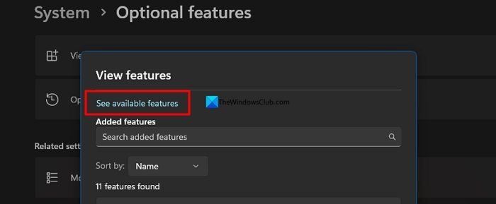 available features in Optional features