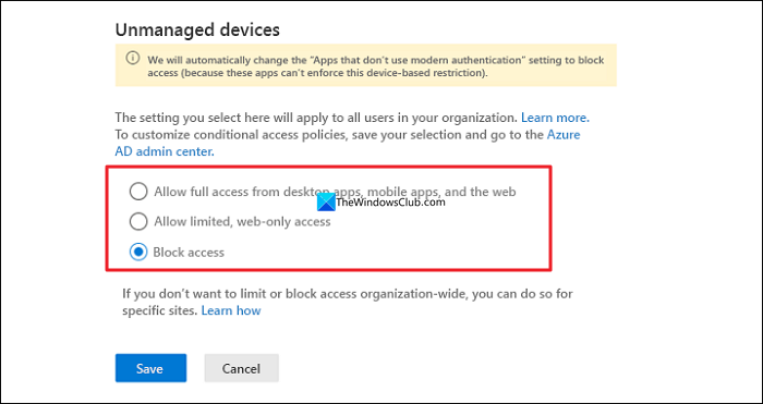 block access from unmanaged devices