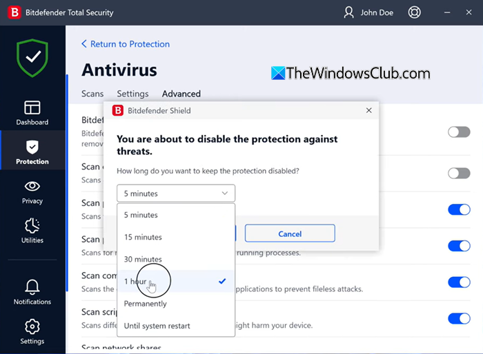 disable Bitdefender antivirus