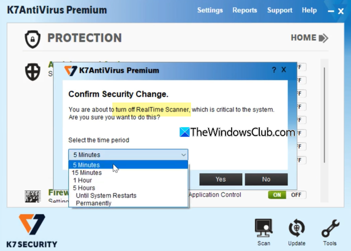 disable K7 antivirus