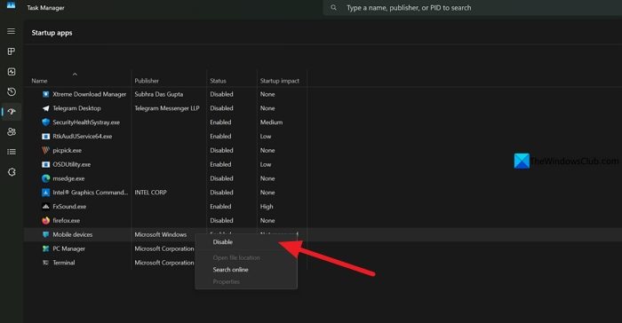 disable mobile devices