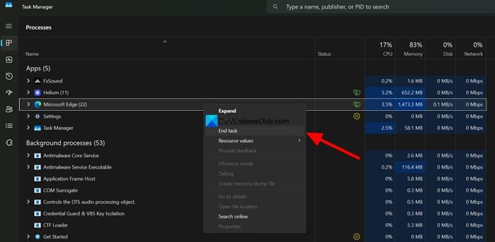 end task on Task Manager