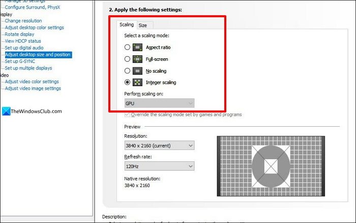 image scaling NVIDIA control panel