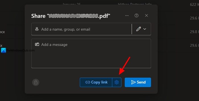 opzioni di collegamento nella condivisione OneDrive