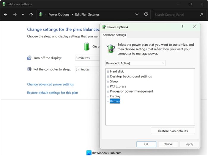 power options on Windows